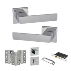 Senza Pari Panetti Door Handle Pack (Bathroom Set - 3" CE Bathroom Lock, 3" Fire Rated Hinges x3) - Polished Chrome