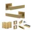 Senza Pari Panetti Door Handle Pack (Euro Lock Set - 3" CE Sashlock, 3" Fire Rated Hinges x3) - Satin Brass