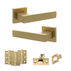Senza Pari Panetti Door Handle Pack (Latch Set - 3" CE Latch, 3" Fire Rated Hinges x3) - Satin Brass