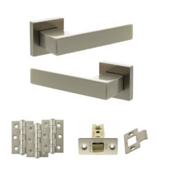 Senza Pari Panetti Door Handle Pack (Latch Set - 3" CE Latch, 3" Fire Rated Hinges x3) - Satin Nickel