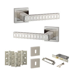 Senza Pari Bianca Door Handle Pack (3 Lever Lock Set - 3" CE Sashlock, 3" Fire Rated Hinges x3) - Satin Nickel