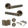 Senza Pari Andretta Door Handle Pack (3 Lever Lock Set - 3" CE Sashlock, 3" Fire Rated Hinges x3) - Antique Brass
