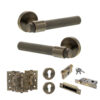 Senza Pari Andretta Door Handle Pack (Euro Lock Set - 3" CE Sashlock, 3" Fire Rated Hinges x3) - Antique Brass