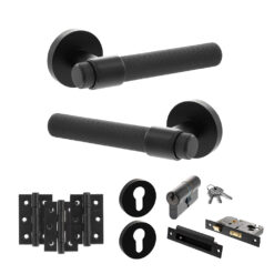 Senza Pari Andretta Door Handle Pack (Euro Lock Set - 3" CE Sashlock, 3" Fire Rated Hinges x3) - Matt Black