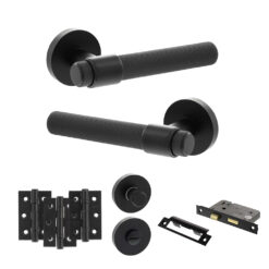 Senza Pari Andretta Door Handle Pack (Bathroom Set - 3" CE Bathroom Lock, 3" Fire Rated Hinges x3) - Matt Black