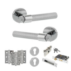 Senza Pari Andretta Door Handle Pack (Euro Lock Set - 3" CE Sashlock, 3" Fire Rated Hinges x3) - Polished Chrome