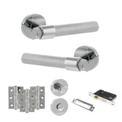 Senza Pari Andretta Door Handle Pack (Bathroom Set - 3" CE Bathroom Lock, 3" Fire Rated Hinges x3) - Polished Chrome