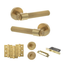 Senza Pari Andretta Door Handle Pack (Bathroom Set - 3" CE Bathroom Lock, 3" Fire Rated Hinges x3) - Satin Brass
