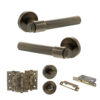 Senza Pari Fasana Door Handle Pack (Bathroom Set - 3" CE Bathroom Lock, 3" Fire Rated Hinges x3) - Antique Brass