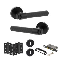 Senza Pari Fasana Door Handle Pack (3 Lever Lock Set - 3" CE Sashlock, 3" Fire Rated Hinges x3) - Matt Black