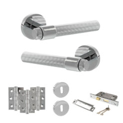Senza Pari Fasana Door Handle Pack (3 Lever Lock Set - 3" CE Sashlock, 3" Fire Rated Hinges x3) - Polished Chrome