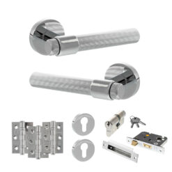 Senza Pari Fasana Door Handle Pack (Euro Lock Set - 3" CE Sashlock, 3" Fire Rated Hinges x3) - Polished Chrome