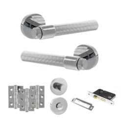 Senza Pari Fasana Door Handle Pack (Bathroom Set - 3" CE Bathroom Lock, 3" Fire Rated Hinges x3) - Polished Chrome