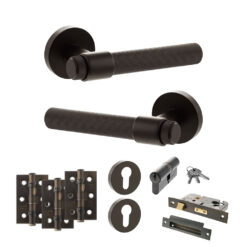 Senza Pari Fasana Door Handle Pack (Euro Lock Set - 3" CE Sashlock, 3" Fire Rated Hinges x3) - Urban Dark Bronze