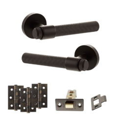 Senza Pari Fasana Door Handle Pack (Latch Set - 3" CE Latch, 3" Fire Rated Hinges x3) - Urban Dark Bronze