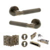 Senza Pari Rosarno Door Handle Pack (Euro Lock Set - 3" CE Sashlock, 3" Fire Rated Hinges x3) - Antique Brass