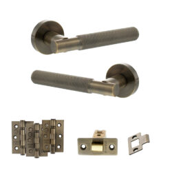 Senza Pari Rosarno Door Handle Pack (Latch Set - 3" CE Latch, 3" Fire Rated Hinges x3) - Antique Brass