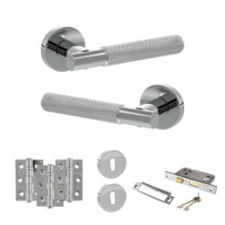 Senza Pari Rosarno Door Handle Pack (3 Lever Lock Set - 3" CE Sashlock, 3" Fire Rated Hinges x3) - Polished Chrome