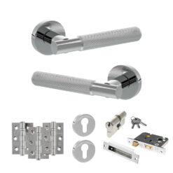 Senza Pari Rosarno Door Handle Pack (Euro Lock Set - 3" CE Sashlock, 3" Fire Rated Hinges x3) - Polished Chrome