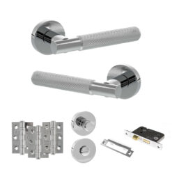 Senza Pari Rosarno Door Handle Pack (Bathroom Set - 3" CE Bathroom Lock, 3" Fire Rated Hinges x3) - Polished Chrome
