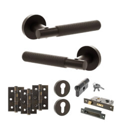 Senza Pari Rosarno Door Handle Pack (Euro Lock Set - 3" CE Sashlock, 3" Fire Rated Hinges x3) - Urban Dark Bronze