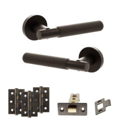 Senza Pari Rosarno Door Handle Pack (Latch Set - 3" CE Latch, 3" Fire Rated Hinges x3) - Urban Dark Bronze