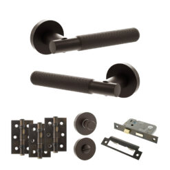 Senza Pari Rosarno Door Handle Pack (Bathroom Set - 3" CE Bathroom Lock, 3" Fire Rated Hinges x3) - Urban Dark Bronze