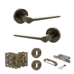 Senza Pari Laviano Door Handle Pack (3 Lever Lock Set - 3" CE Sashlock, 3" Fire Rated Hinges x3) - Antique Brass