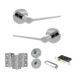 Senza Pari Laviano Door Handle Pack (Bathroom Set - 3" CE Bathroom Lock, 3" Fire Rated Hinges x3) - Polished Chrome