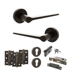 Senza Pari Laviano Door Handle Pack (Euro Lock Set - 3" CE Sashlock, 3" Fire Rated Hinges x3) - Urban Dark Bronze