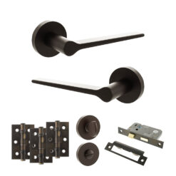 Senza Pari Laviano Door Handle Pack (Bathroom Set - 3" CE Bathroom Lock, 3" Fire Rated Hinges x3) - Urban Dark Bronze