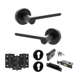 Senza Pari Darrio Door Handle Pack (Euro Lock Set - 3" CE Sashlock, 3" Fire Rated Hinges x3) - Matt Black