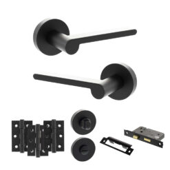 Senza Pari Darrio Door Handle Pack (Bathroom Set - 3" CE Bathroom Lock, 3" Fire Rated Hinges x3) - Matt Black