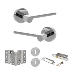 Senza Pari Darrio Door Handle Pack (3 Lever Lock Set - 3" CE Sashlock, 3" Fire Rated Hinges x3) - Polished Chrome