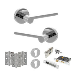 Senza Pari Darrio Door Handle Pack (Euro Lock Set - 3" CE Sashlock, 3" Fire Rated Hinges x3) - Polished Chrome