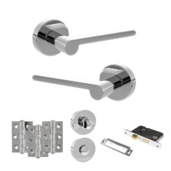 Senza Pari Darrio Door Handle Pack (Bathroom Set - 3" CE Bathroom Lock, 3" Fire Rated Hinges x3) - Polished Chrome