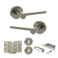 Senza Pari Darrio Door Handle Pack (3 Lever Lock Set - 3" CE Sashlock, 3" Fire Rated Hinges x3) - Satin Nickel