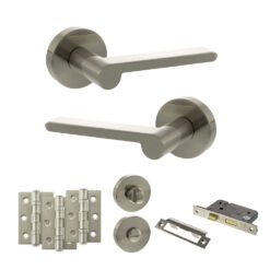 Senza Pari Darrio Door Handle Pack (Bathroom Set - 3" CE Bathroom Lock, 3" Fire Rated Hinges x3) - Satin Nickel