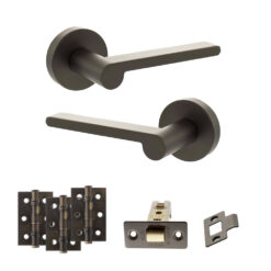 Senza Pari Darrio Door Handle Pack (Latch Set - 3" CE Latch, 3" Fire Rated Hinges x3) - Urban Dark Bronze