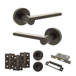 Senza Pari Darrio Door Handle Pack (Bathroom Set - 3" CE Bathroom Lock, 3" Fire Rated Hinges x3) - Urban Dark Bronze