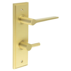 Knightsbridge Door Handle Din Bathroom Backplate Satin Brass & Turn & Release
