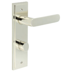 Kensington Door Handle Din Bathroom Backplate Polished Nickel & Turn & Release