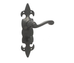Fleur De Lys Suite Door Handle on Bathroom Plate Black