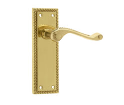 Georgian Suite Door Handle on Long Latchset Plate Polished Brass