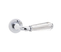 Fluted Door Handle on Rose Glass/Polished Chrome