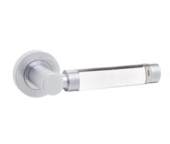 Milo Door Handle on Rose Plain Glass/Satin Chrome