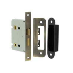 Jedo Kontrax Bathroom locks with Square Forend & Radiused Strike Plate 76mm Antique Brass