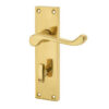 Victorian Scroll Door Handle on Bathroom Plate Polished Brass