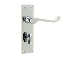 Victorian Scroll Door Handle on Bathroom Plate Polished Chrome