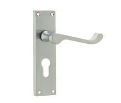 Victorian Scroll Door Handle on Euro Profile Lockplate Satin Chrome